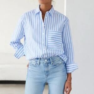 AYR Blue White Striped The Deep End Button Down Shirt